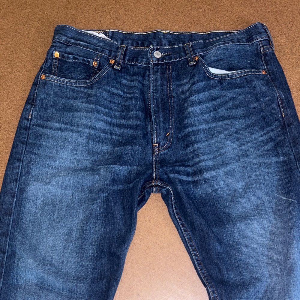 Levi's 505 Straight Jeans in Dark Blue with Tan Patch - Picture 11 of 11